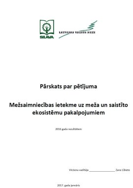 Mežsaimniecības ietekme uz meža un saistīto ekosistēmu pakalpojumiem 2016